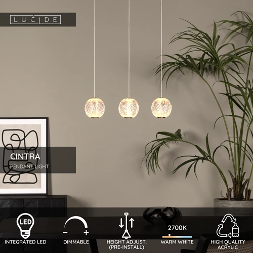 Lucide CINTRA - Pendant light - LED Dim. - 3x4,7W 2700K - Transparant - USP